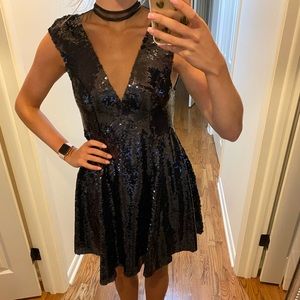 Free People Navy Sequin Lace Dress